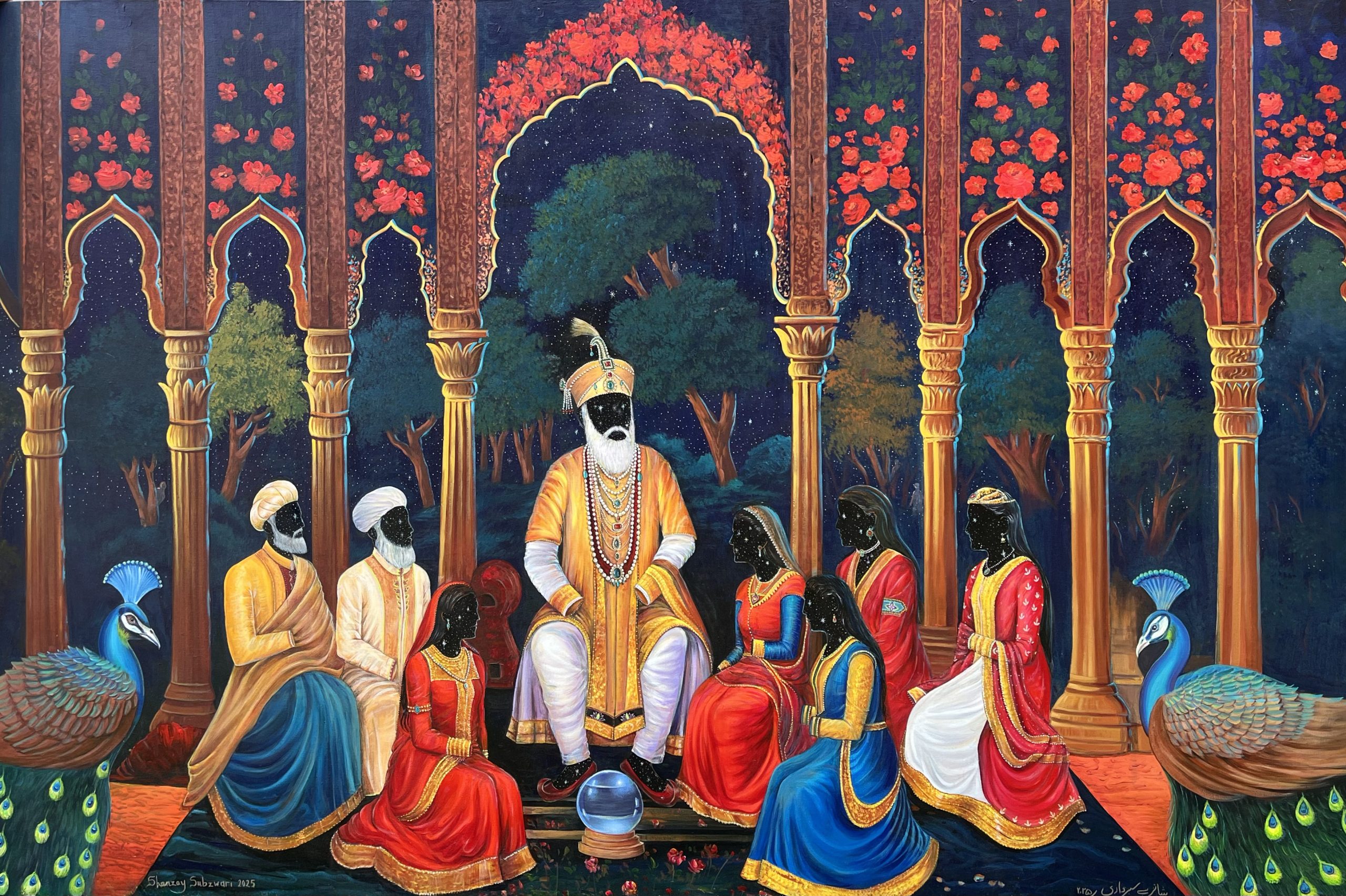 Darbar in the skies, 6x4 ft, acrylics on canvas, 2025